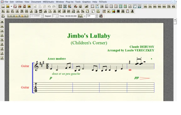 Ноты для гитары Debussy JIMBO´S LULLABY