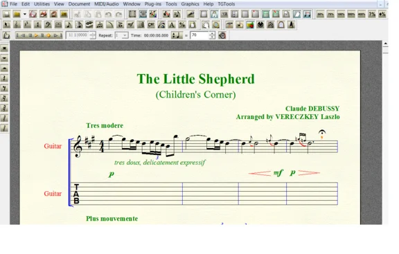 Ноты для гитары Debussy THE LITTLE SHEPHER
