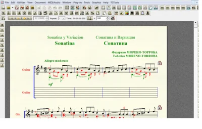 Sheet music for guitar Moreno Torroba and variations SONATINA