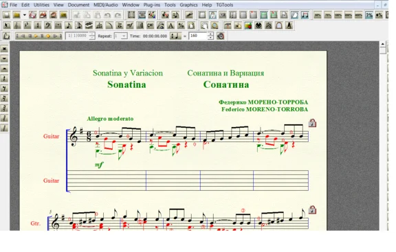 Sheet music for guitar Moreno Torroba and variations SONATINA