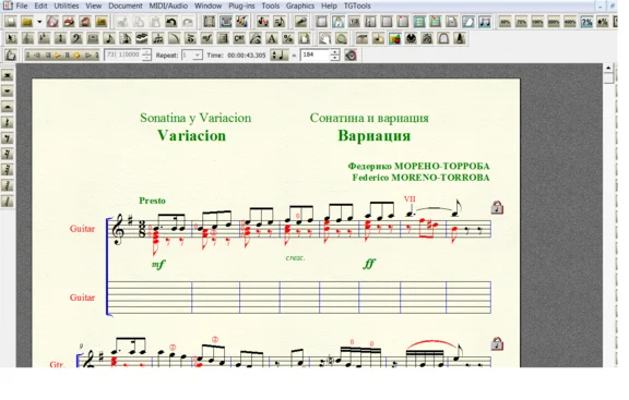 Sheet music for guitar Moreno Torroba and variations SONATINA