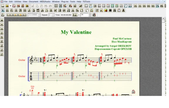 Ноты для гитары McCartney MY VALENTINE для 6-й С ТАБОЙ