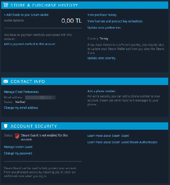 New Steam Account (Region Turkey/ Full access)