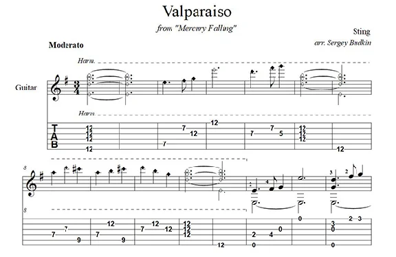 Valparaiso (Sting) - для гитары