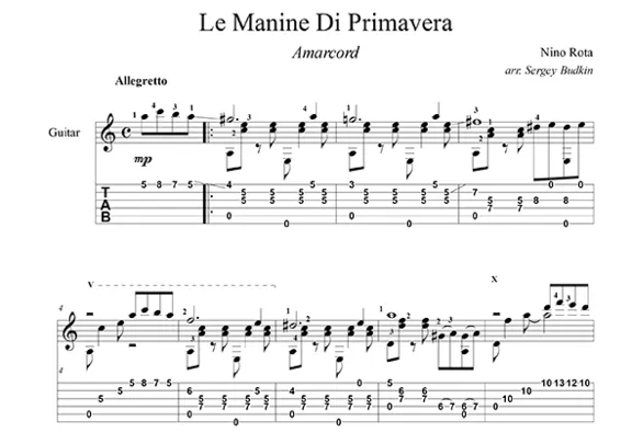 Le Manine Di Primavera (Амаркорд) Нино Рота- для гитары