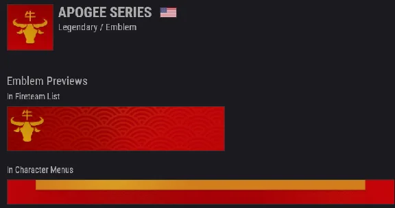 ⭐Destiny 2⭐Apogee Series - Year of The Ox⭐ (Emblem)