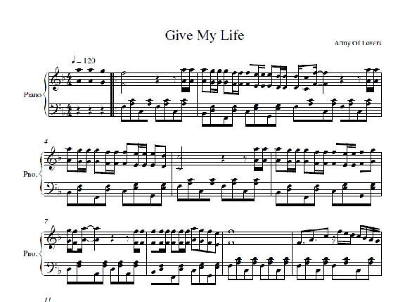 Army Of Lovers - Give My Life piano sheet music