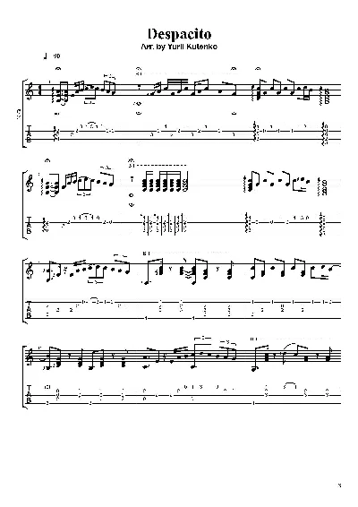 Despacito - Note and tab for guitar