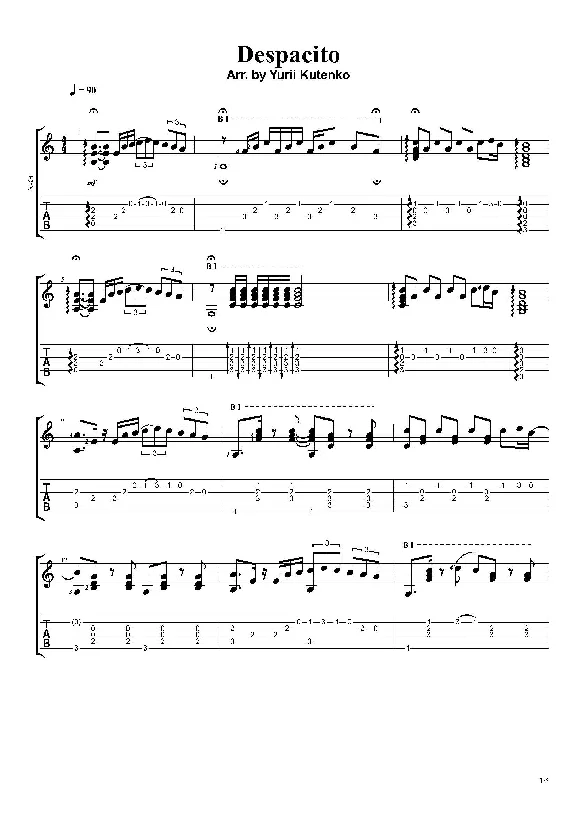Despacito - Note and tab for guitar