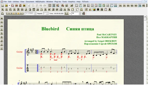 Ноты для гитары McCartney BLUEBIRD для 6-й С ТАБОЙ