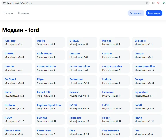 Database for the selection of tires and wheels by car