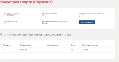 Индустрия спорта.Тест Синергия 2021г