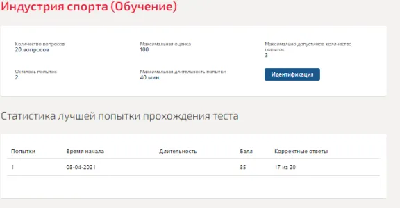 Индустрия спорта.Тест Синергия 2021г