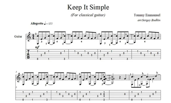 Keep It Simple (Томми Эммануэль)для классической гитары