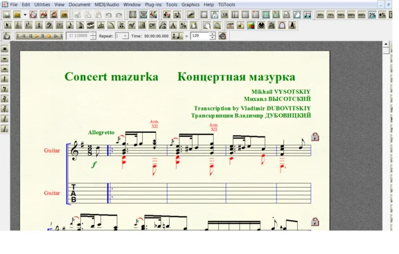 CONCERT MAZURKA by Vysotskiy for 6-string guitar