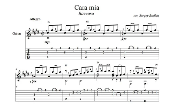 Cara Mia (Baccara) для гитары