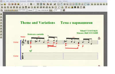 THEME AND VARIATIONS by Vysotskiy for 6-string guitar