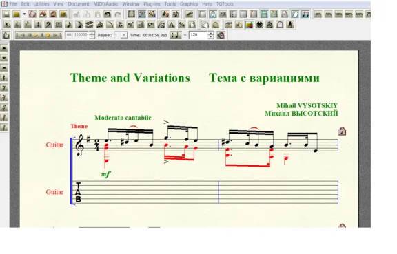 THEME AND VARIATIONS by Vysotskiy for 6-string guitar