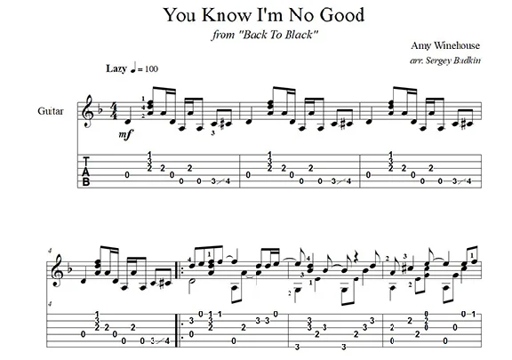 You Know I´m No Good (Эми Уайнхаус) для гитары