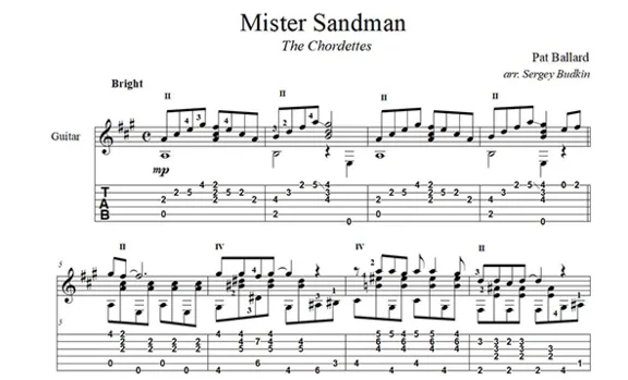 Mister Sandman (The Chordettes) для гитары