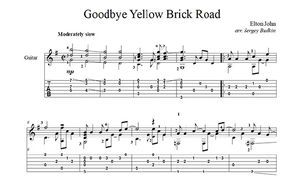 Goodbye Yellow Brick Road (Элтон Джон) для гитары