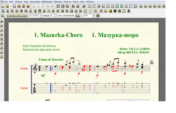 MAZURKA-CHORO by Villa-Lobos for 6-string guitar