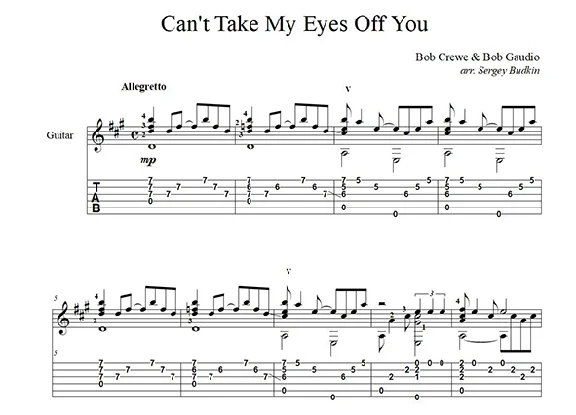 Can´t Take My Eyes Off You (Frankie Valli) guitar cover