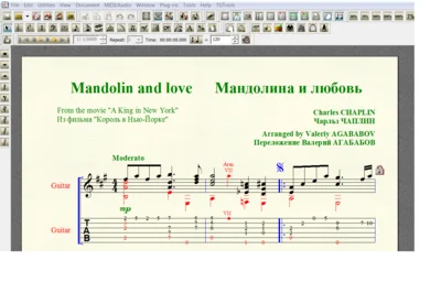 MANDOLIN AND LOVE by Chaplin for 6-string guitar