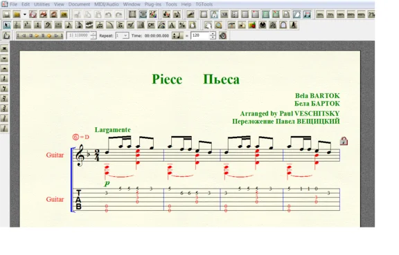 PIECE (d-moll) by Bartok for 6-string guitar