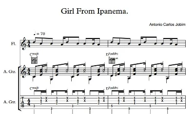 Girl From Ipanema. Ноты дуэта (гитара + флейта.)