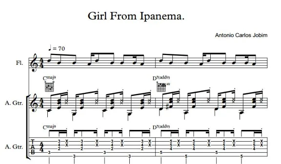 Girl From Ipanema. Ноты дуэта (гитара + флейта.)
