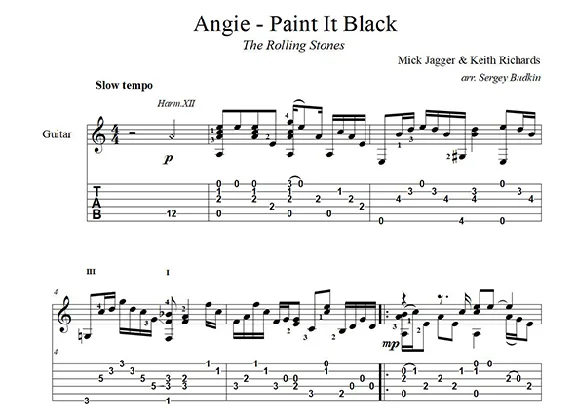 Angie - Paint It Black (the Rolling Stones) для гитары