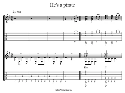 Tablature Pirates of the Caribbean. For two guitars.