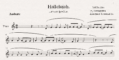 Shrek. Hallelujah. Sheet music duet guitar + flute.