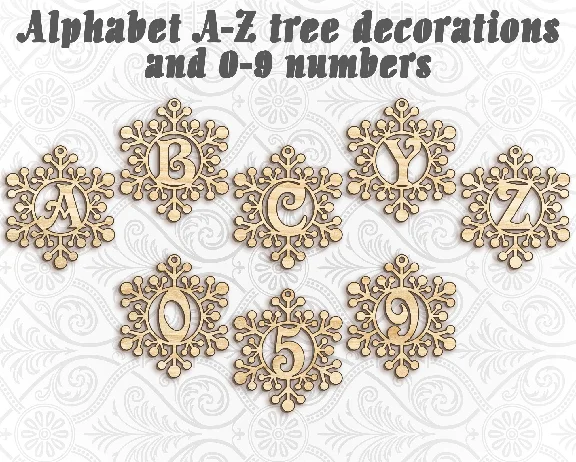 Алфавит снежинки буквы a-z, цифры 0-9 для лазерн. резки