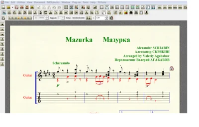 MAZURKA by Scriabin for 6-string guitar