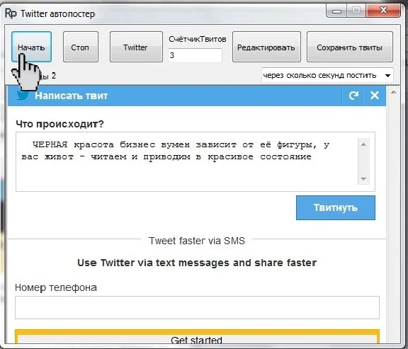 Posting to Twitter, a program for automatic posting