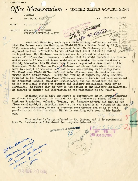 FBI Papers on the Search for Adolf Hitler, Volume 1