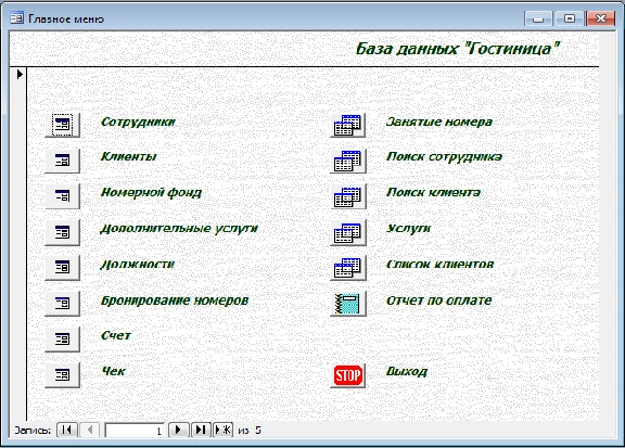 База данных Гостиница Access