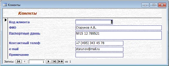 База данных Гостиница Access