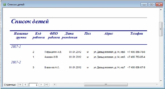 Database Kindergarten Access