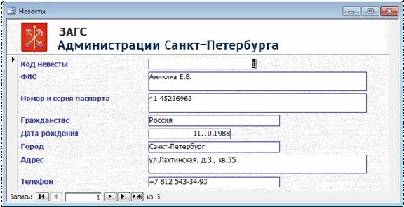 Registry Office database Access