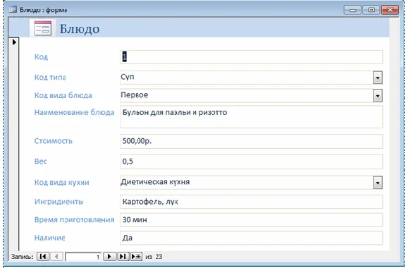 База данных Кафе Access