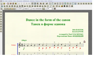 DANCE IN THE FORM OF THE CANON by Bartok for 6-string