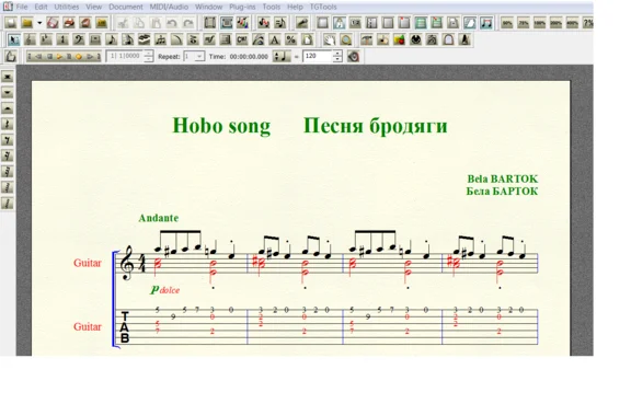 HOBO SONG by Bartok for 6-string guitar