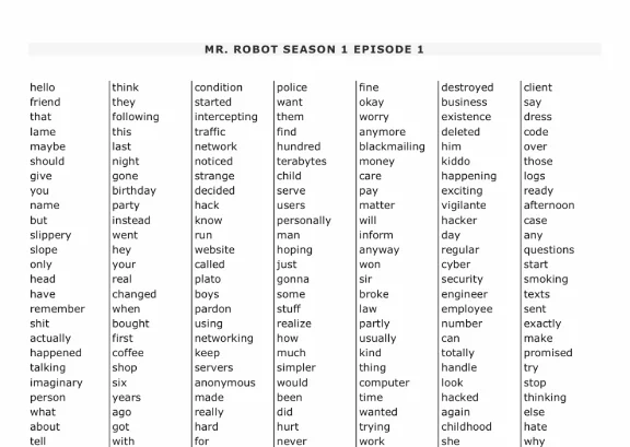MR. ROBOT. List of words. Episode 1.