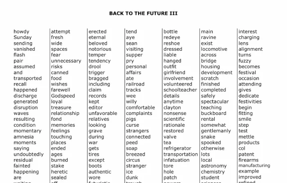 BACK TO THE FUTURE.  List of words of the trilogy.