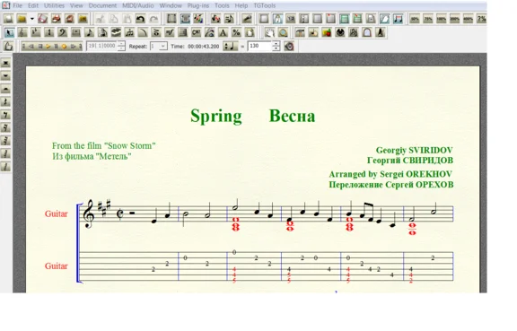 SPRING by Sviridov for 6-string guitar