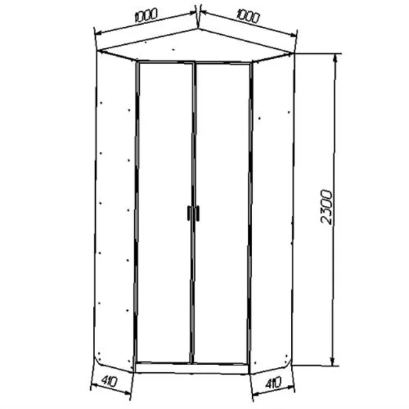 Draft corner cabinet with two doors.