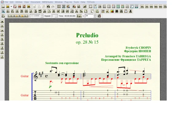 PRELUDIO op. 28 №15 by Chopin for 6-string guitar